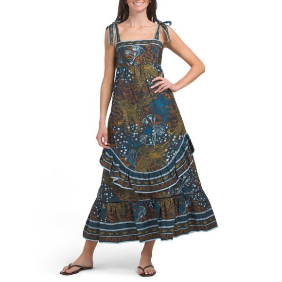 MARCHESA BLUE MULTI Sleeveless Printed Maxi Dress